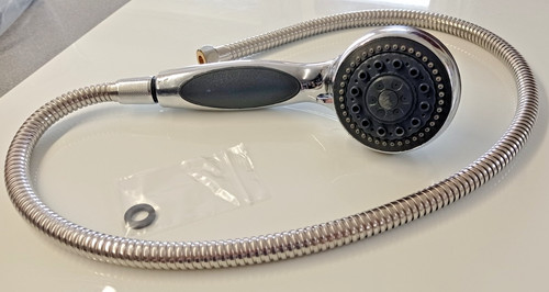 Chrome shower head and hose - head,
