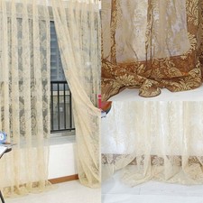 Floral Door Curtain Window Retro Voile Panel Sheer Tulle Drape Flocked Fashion