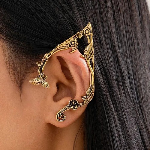 Gold tone elf flower leaf - flower, ear