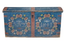 MID 19TH CENTURY SWEDISH FOLK ART HAND PAINTED PINE COFFER