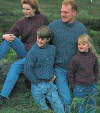 #258 FAMILY ARAN CABLED RAGLAN SWEATER 26-46"  VINTAGE KNITTING PATTERN COPY