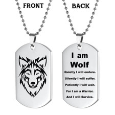 Men’s Silver Wolf Dog Tag Necklace – Warrior and Survivor Pendant