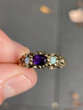 9ct Gold Amethyst & Opal 3 Stone Ring