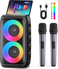 Karaoke Machine, Portable Bluetooth Speaker with 2 Wireless Karaoke Mic