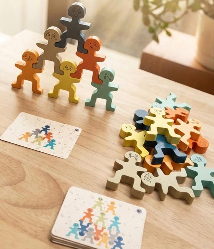 Wooden people stacking blocks - wooden,