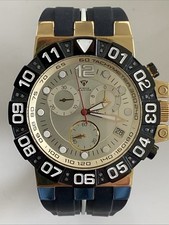 AquaMaster  Mens Y/Gold Tone Stainless Steel .25 CT Real Diamond Watch 100% Auth