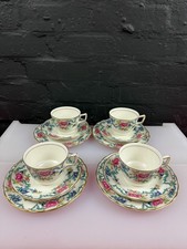 Royal Doulton Booths Floradora Gold Tea Trios Cups Saucers & Plates Set of 4