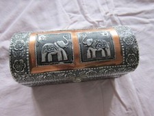Vintage Treasure Chest Trinket Jewelry Box Domed Silver  Metal Embossed Elephant