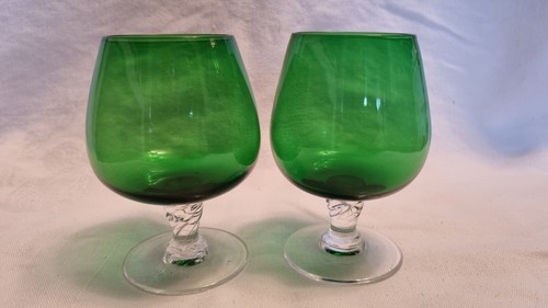 Pair vintage green glass - of,