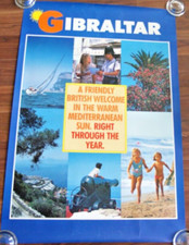 RARE 1990's Gibraltar POSTER British ship Mediterranean Police Man Cannon Rock