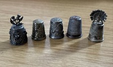 5 assorted Pewter/Metal thimbles - peacock, thistle, Acorn -