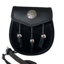 NEW Kilt Sporran Bag Celtic Emblem Semi Dress Black Calfskin and Leather