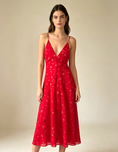 Zara red floral neck - red, v-neck