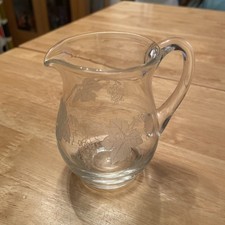 Lovely small Glass Jug with etched grapes/ vine  design. Excellent Condition . 