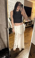 White Ruffle Skirt Split Leg High Low Dip Hem Semi Sheer Maxi Solid Mini 8 10