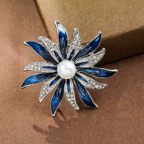 Sapphire pearl flower - sapphire, silver
