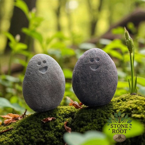 Hand carved smiling stone - carved,