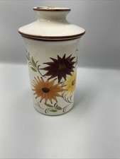John Buck Ceramic Storage Jar With Lid Floral Design Hand Painted Portugal 9”
