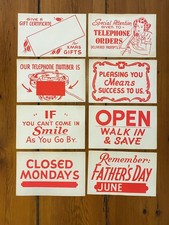 Set of 8 Antique/Vtg Department Store Signs for Shopping, Christmas, Telephone