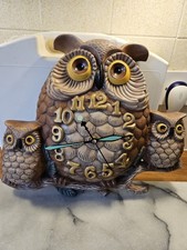 Rare Artnels Indoor Owl Clock With 2 Baby Owls H29cm X W32cm Vgc