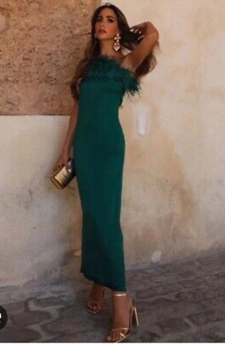 Zara bottle green satin midi - zara,