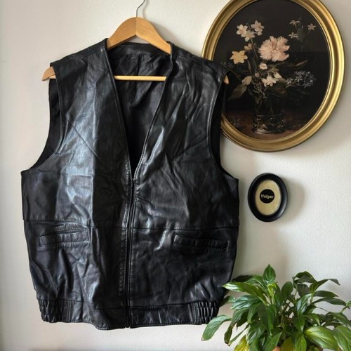 Vintage black leather zip - zip, up