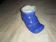 DEVONMOOR POTTERY BLUE & WHITE SMALL OLD BOOT SHERWOOD FOREST 5CM TALL VGC