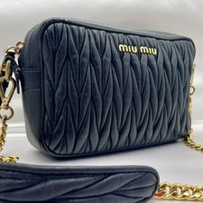 Miu Miu Matelasse Nappa Leather Shoulder Bag Black Gold Chain & Logo Crossbody
