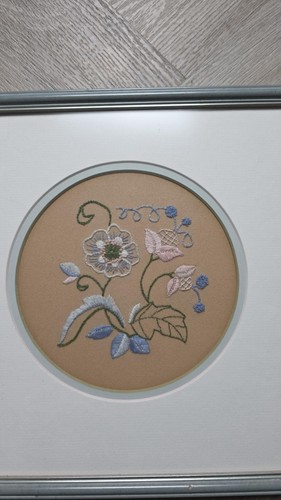 Framed floral crewel