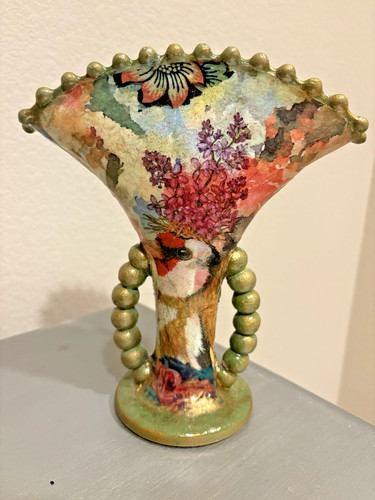 Decoupage fan vase - ,, colorful