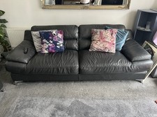 Sofology Large 3 Seater Black Leather Sofa Each (2 Available)