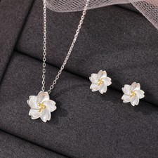 925 Sterling Silver Lovely Flower Necklace Stud Earrings Women jewellery Gift