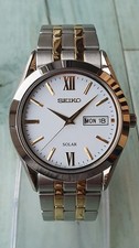 Seiko V158-0BA0 Mens Two Tone Solar WATCH. NEW CAPACITOR . 1yr Warranty 