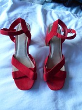 Red faux suede open toe sling