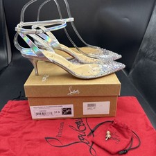 Christian Louboutin Spikaqueen Silver Leather PVC Crystal Heels Uk 4.5 Eu 37.5