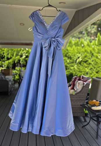 Neck blue bridesmaid - blue, dress