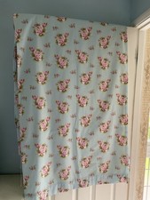 Dunelm Shabby Chic Rose Print Lined Mid Blue Cotton Curtains 66in x 72 ins