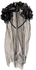 Dead Bride Veil Black Flowers