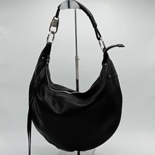 Gucci Half Moon Bag Black Leather Hobo Shoulder Handbag Silver Hardware FLT
