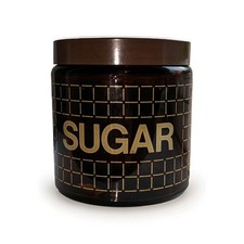 Vintage 1980s Sugar Cannister Jar Brown Amber Glass CLP Grid Check Retro VGC