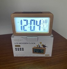 Wooden Digital Alarm Clock – Large LCD Display with Time, Date & Temperature