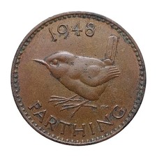 1948 United Kingdom Farthing – George VI, Bronze, Wren Design, KM#843 Z3284