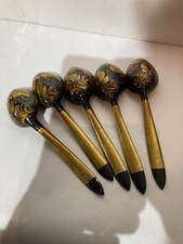 Japanese Type 5x Hand Painted Wooden Spoons Loft Find Vintage Good CondW=18gEach