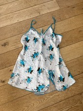 Vintage Y2K White Blue Floral Cami Babydoll Nightline Size XXL