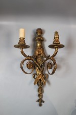 Single French Gilt Bronze Dore Two Branch Cherub Wall Sconce