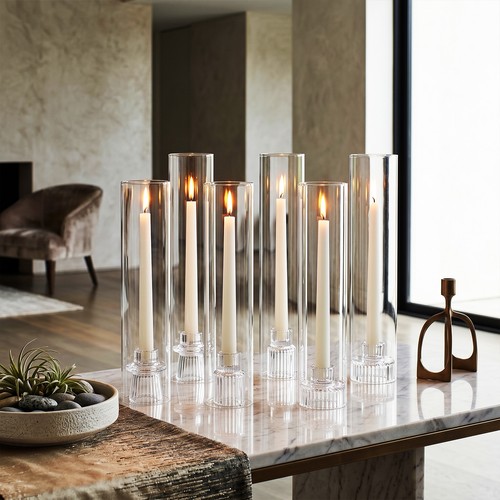 6pcs glass candle holder set - candle,