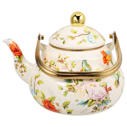 Vintage enamel tea kettle - vintage,