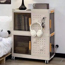 2 Tier Mobile Storage Box Bookcase Foldable Plastic Cabinet Home Organizer Box