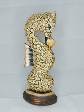 Vintage Wooden Seahorse Statue / Sculpture With Crackle Paint