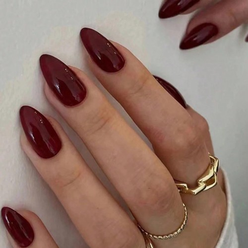 24pcs wine red false nails - red,